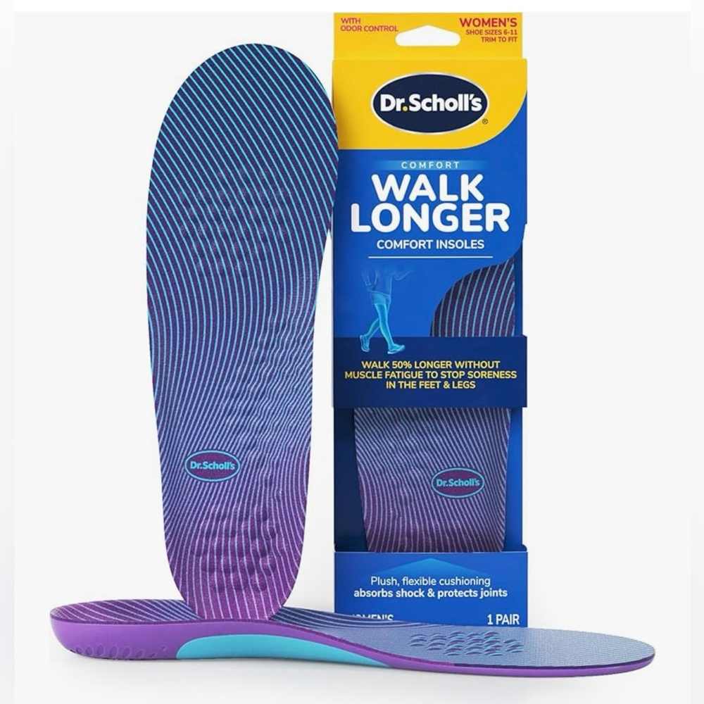 NWOT Dr. Scholl's Walk Longer Insoles Comfortable Plush Foam Cushioning Inserts